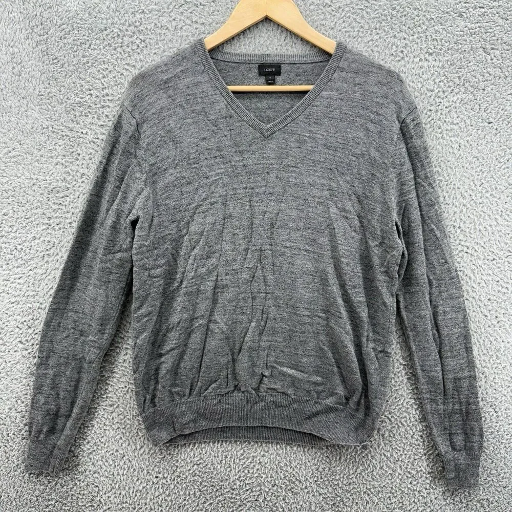 J Crew Sweater Mens S Interstellar Gray V-Neck Pullover Sweatshirt Casual Cotton